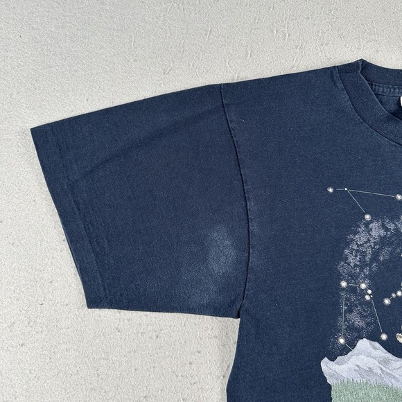 Vtg 90s Orion And The Wolves T Shirt Men's Medium Blue Wolf‎ Nature Stars - Picture 5 of 16